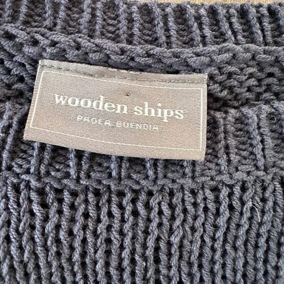 Wooden Ships SALTY Sweater Loose Knit Striped Coastal Preppy Navy White M/L - Picture 2 of 7